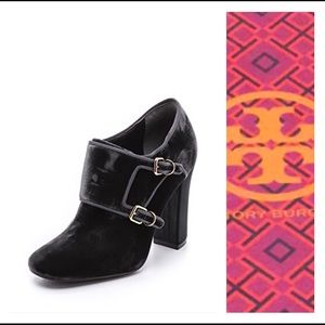 Tory Burch velvet booties NIB Carley Monk Strap